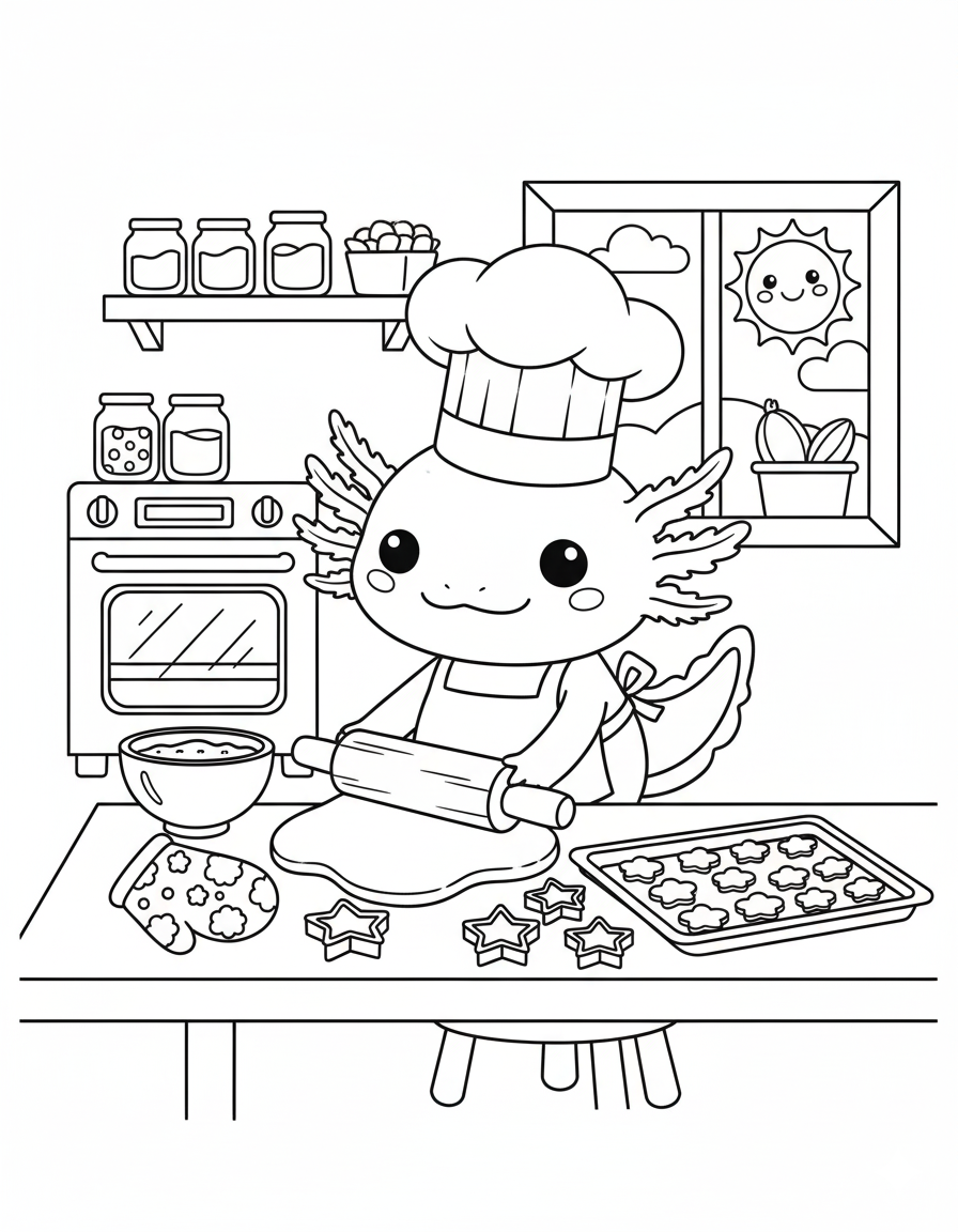 Axolotl Baking Coloring Page