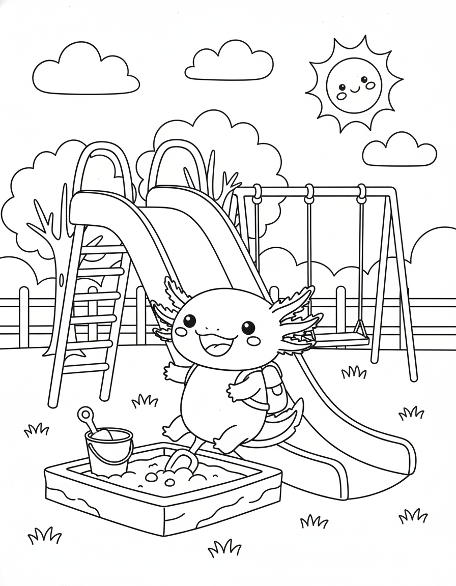 Axolotl at the Park Coloring Page