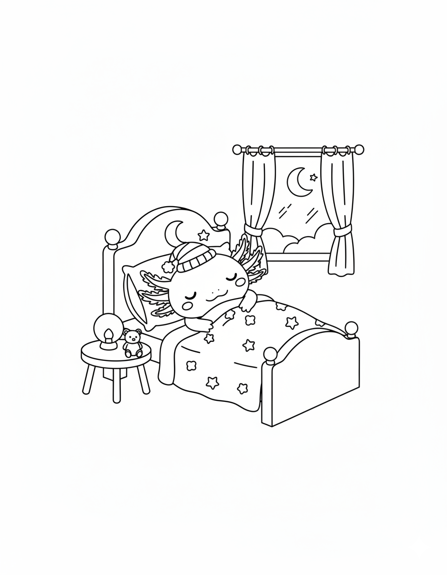 Axolotl Sleeping Coloring Page