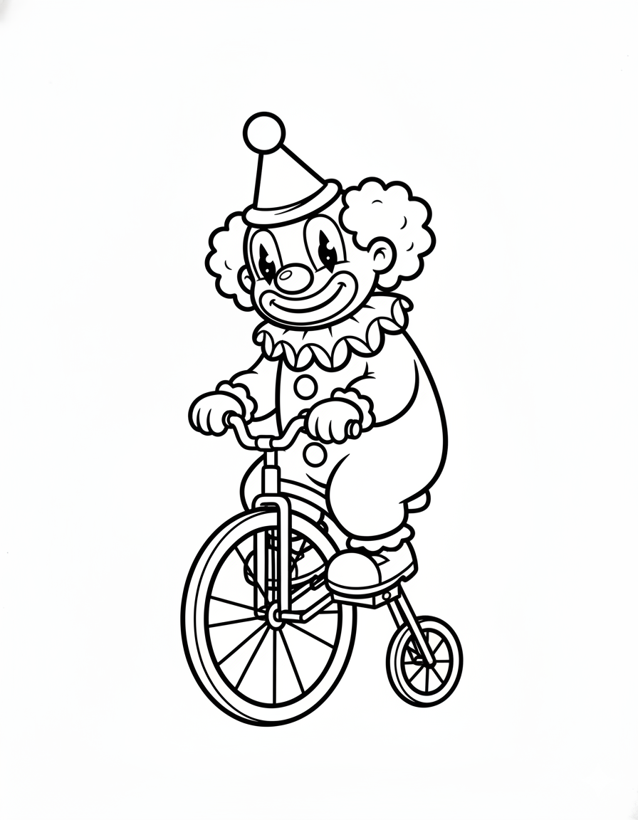 Clown on a Bicycle Coloring Page