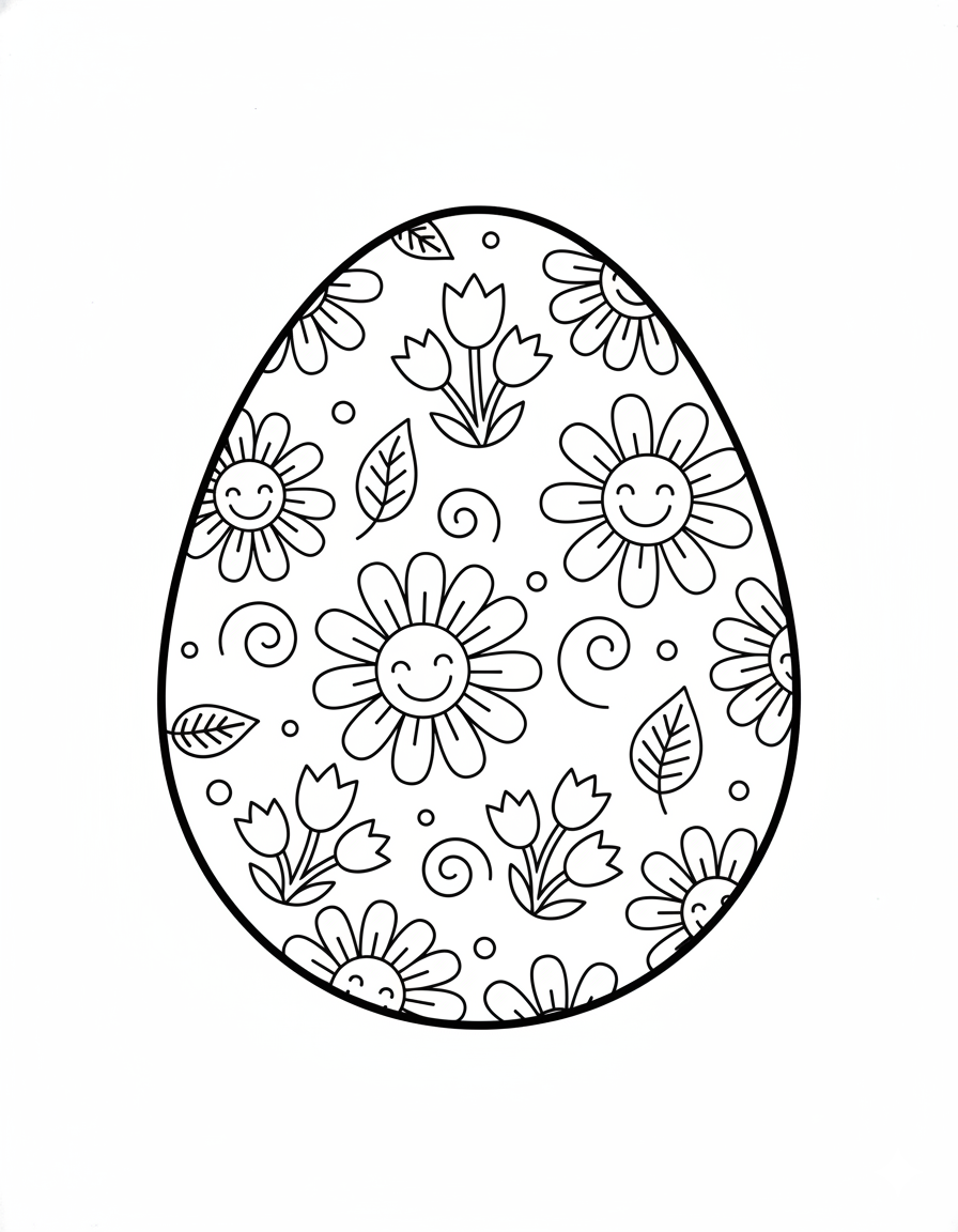 Flower Easter Egg Coloring Page