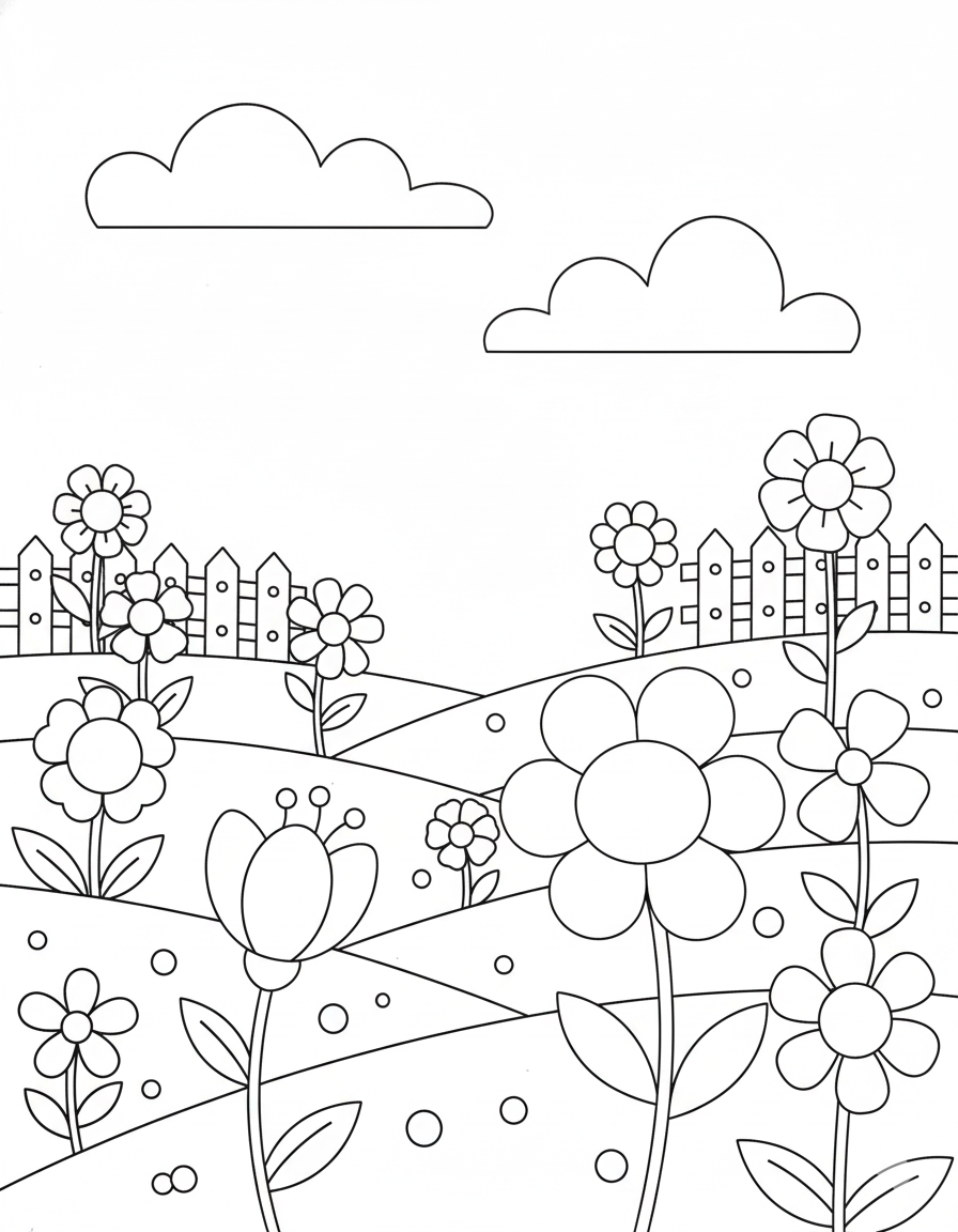 Flower Field Coloring Page