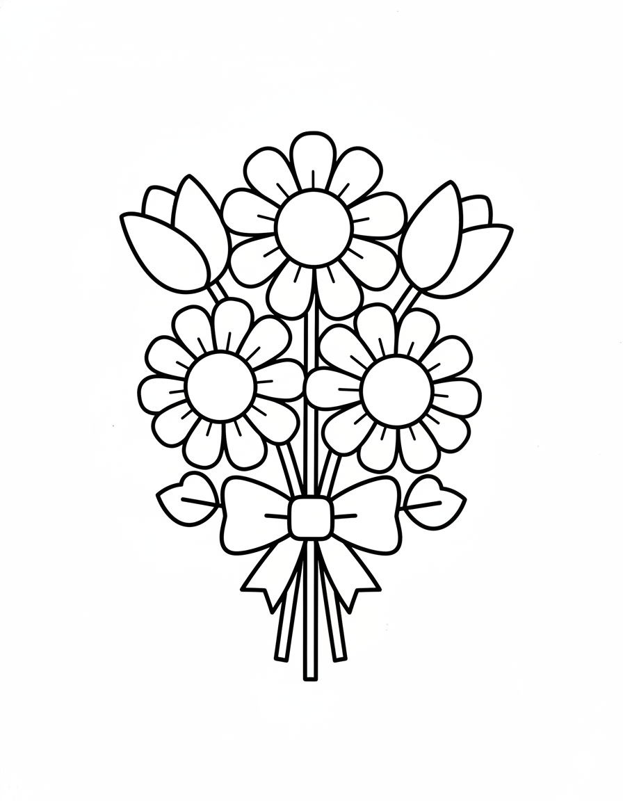 Simple Flower Bouquet Coloring Page