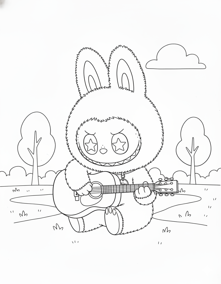 Labubu Playing Guitar Coloring Page
