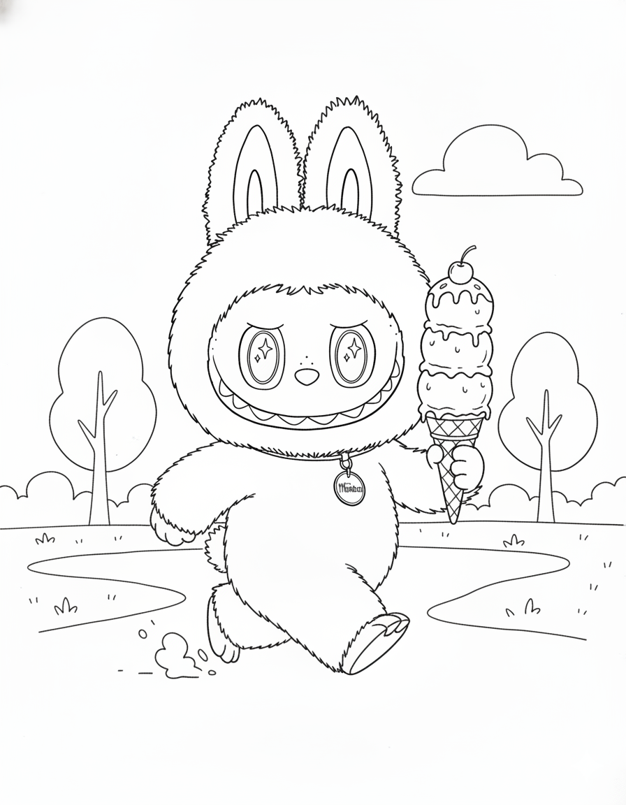 Labubu Ice Cream Coloring Page