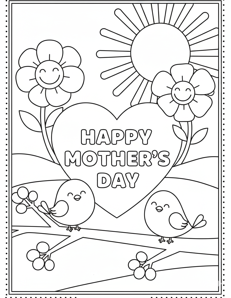 Mother's Day Birds Coloring Page