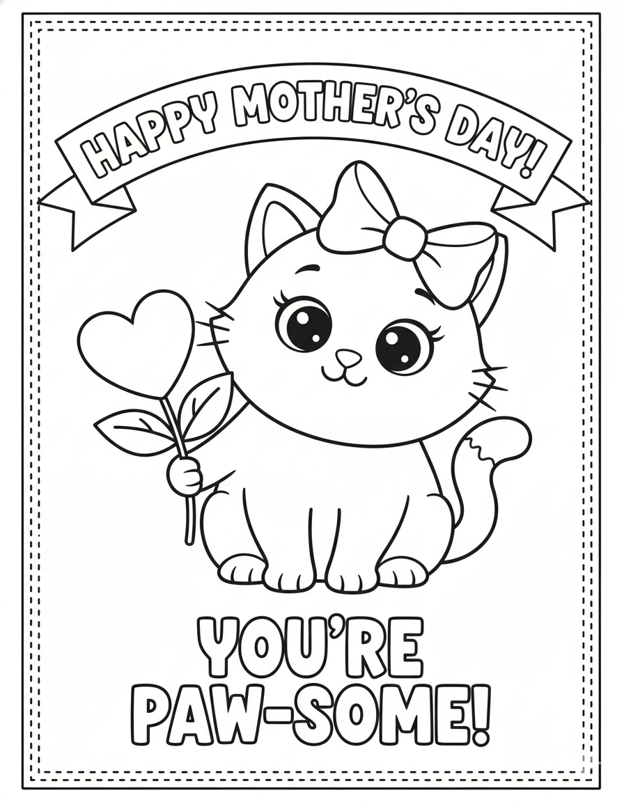Mother's Day Kitten Coloring Page