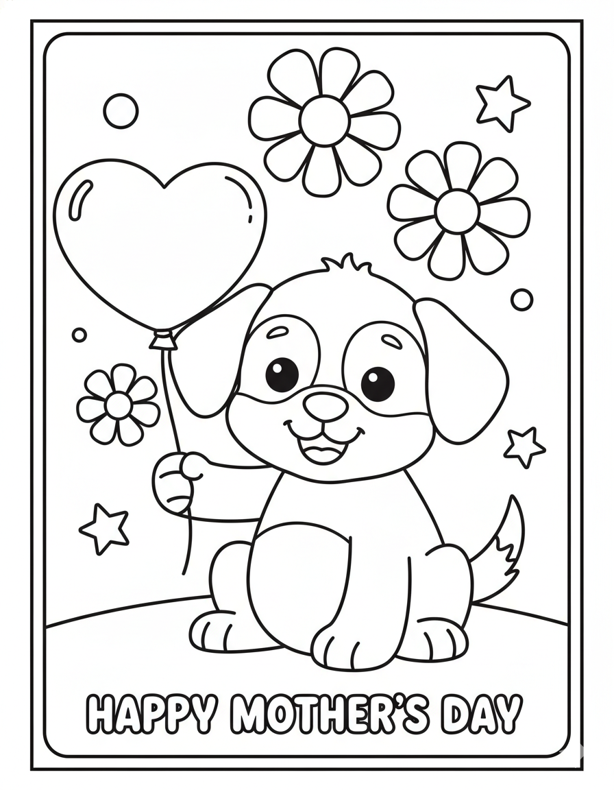 Mother's Day Puppy Coloring Page