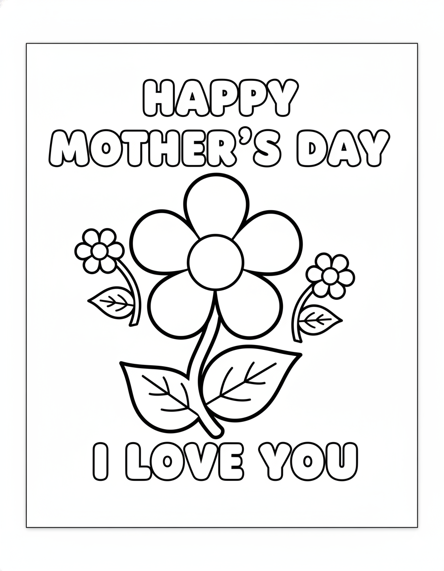 Mother's Day Simple Flower Coloring Page