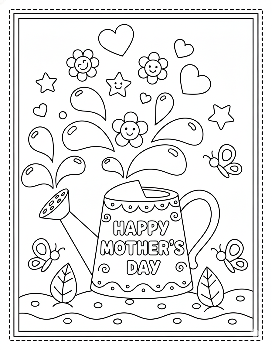 Mother's Day Watering Can Coloring Page