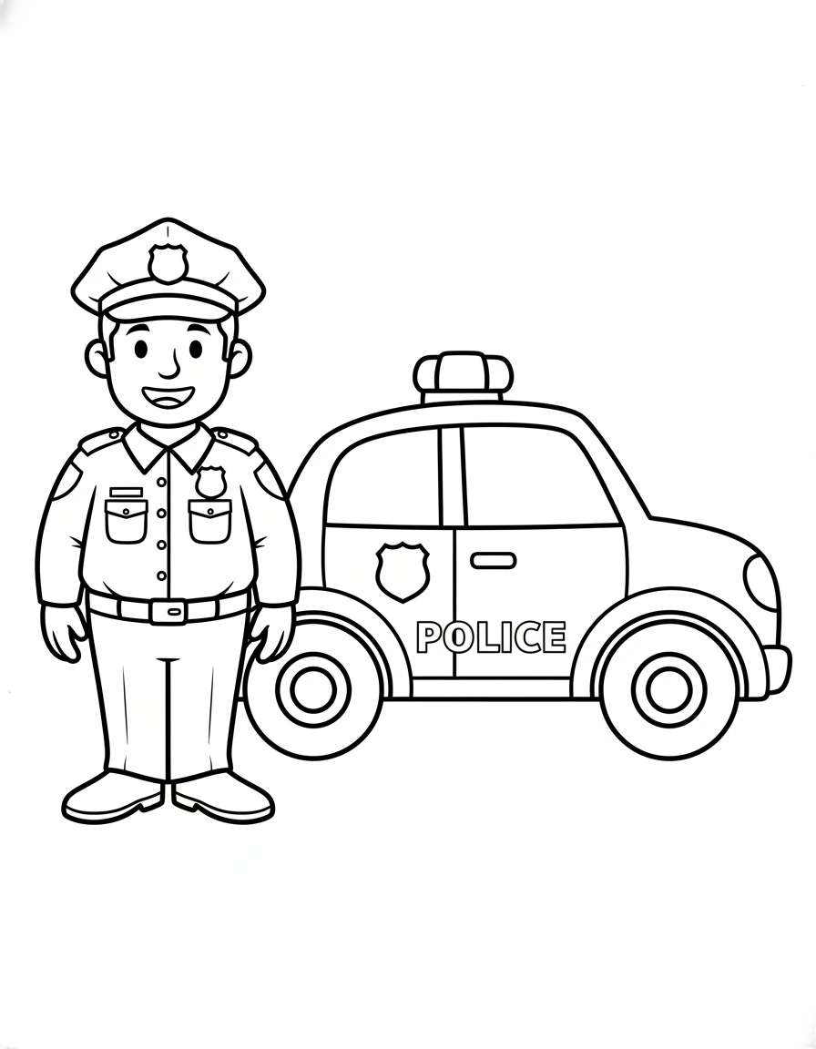Police Officer with Car Coloring Page