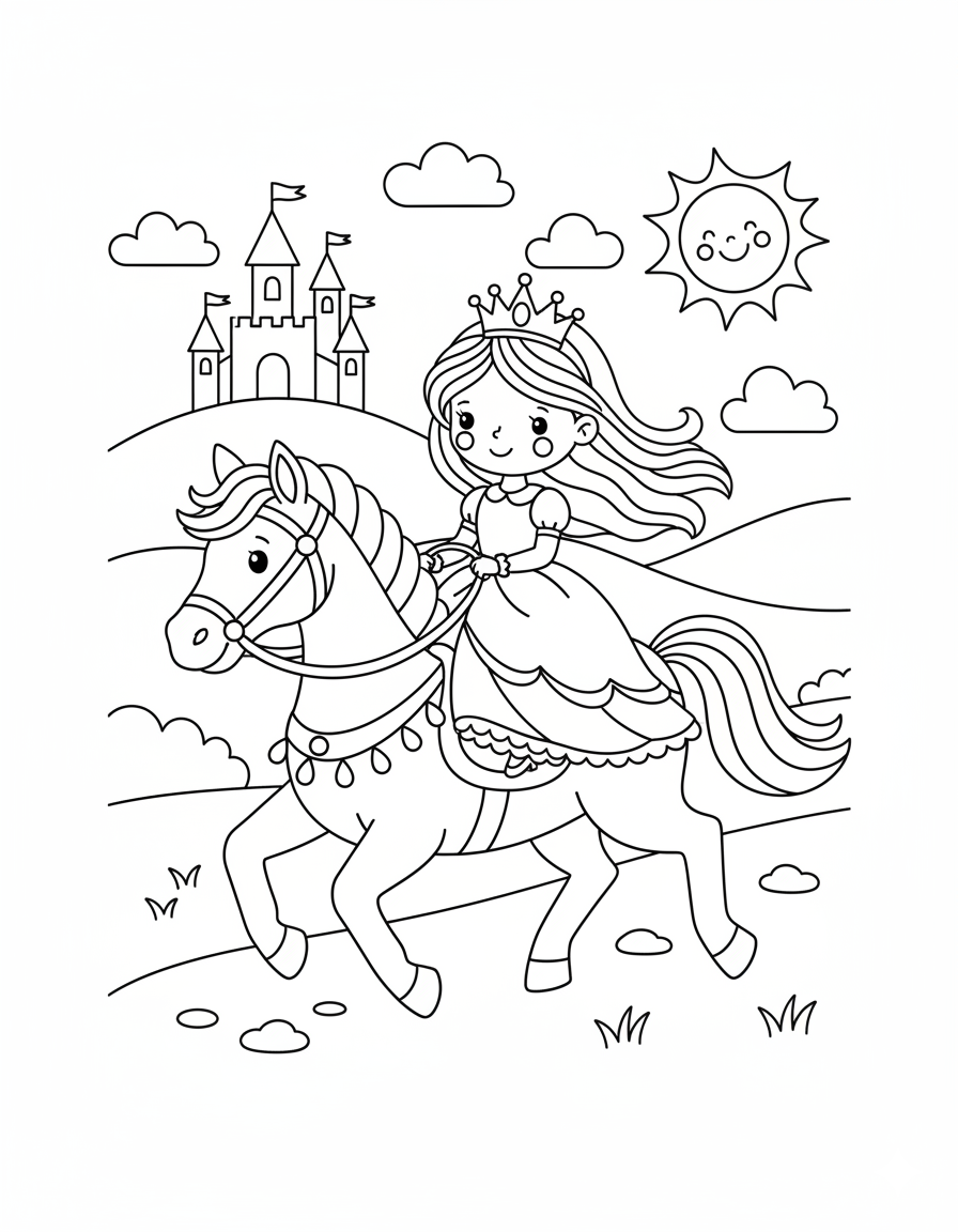 Princess Riding Horse Coloring Page
