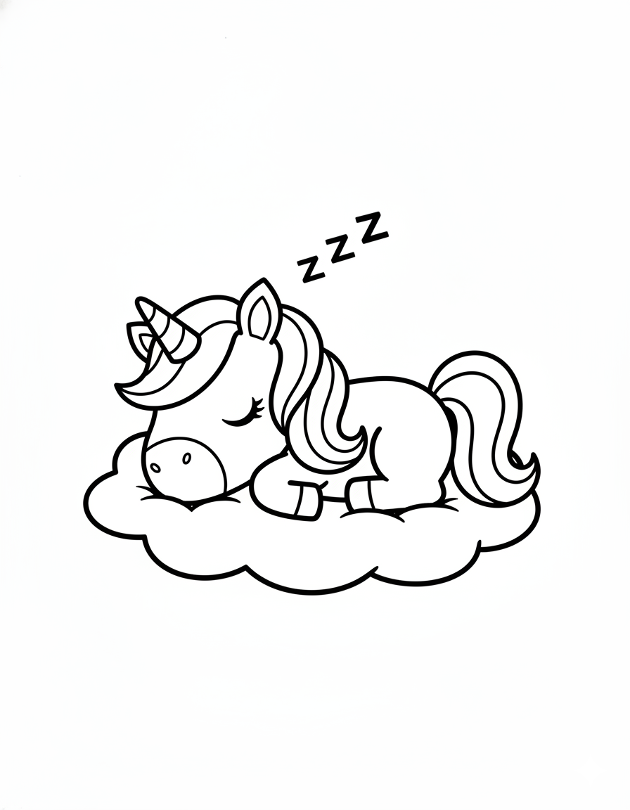 Baby Unicorn Sleeping Coloring Page