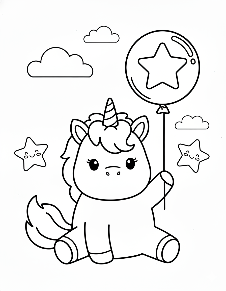 Unicorn with Balloon Coloring Page