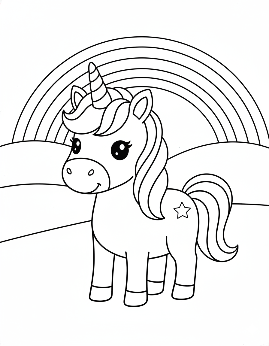 Rainbow Unicorn Coloring Page
